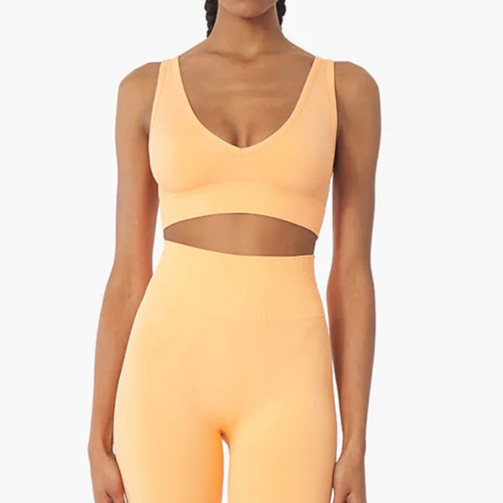 NWT WeWoreWhat Peach Cobbler Solid V-Neck Bra Top M - Picture 3 of 5